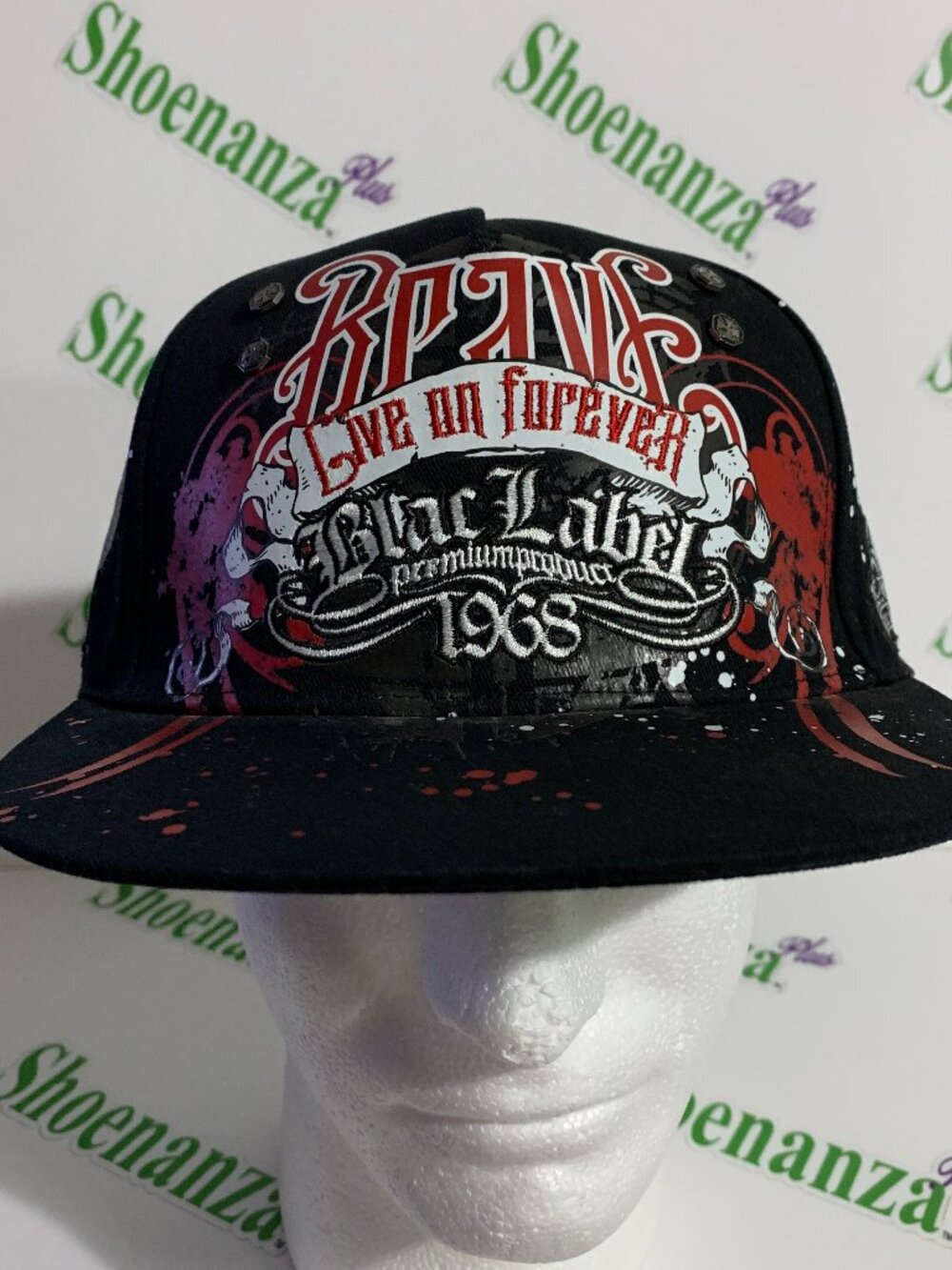 Black Label Hat Live On Forever Brave Paint Splatter Blac Snapback Cap OSFM